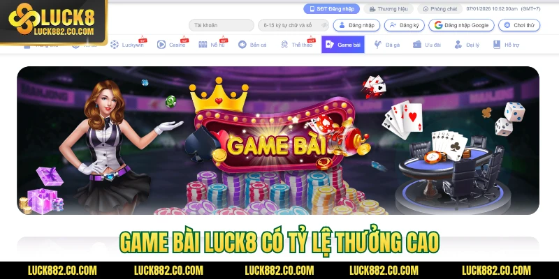 Game bài Luck8 có tỷ lệ thưởng cao