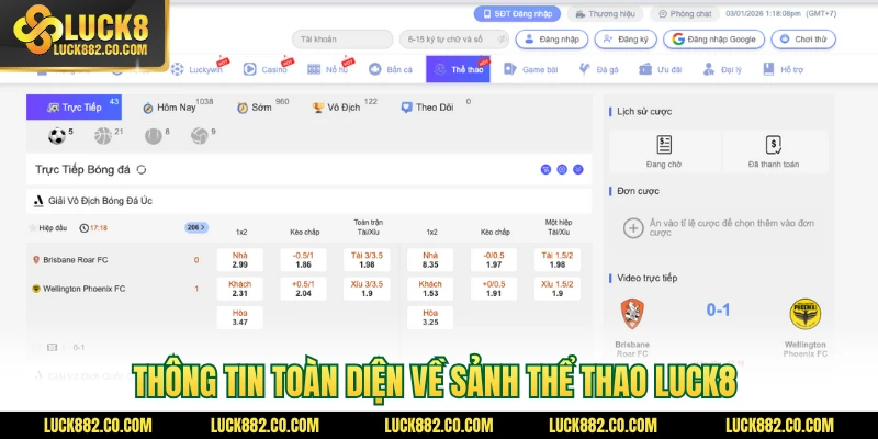Thông tin toàn diện về sảnh thể thao Luck8